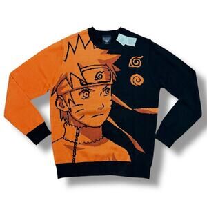 NOS Retro Naruto Shippuden Collection Sweater Mens Orange Black Graphic Knit S
